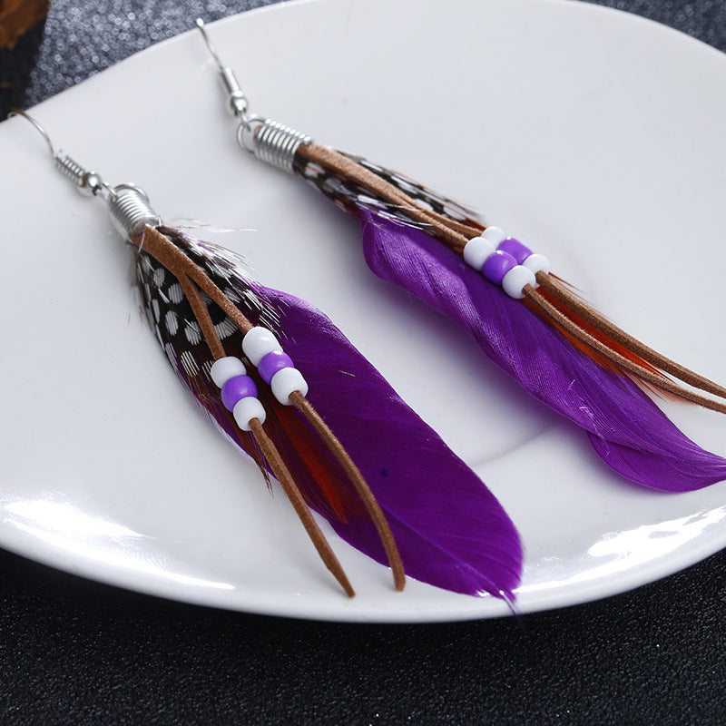 Wholesale Bohemian Tassel Feather Earrings
